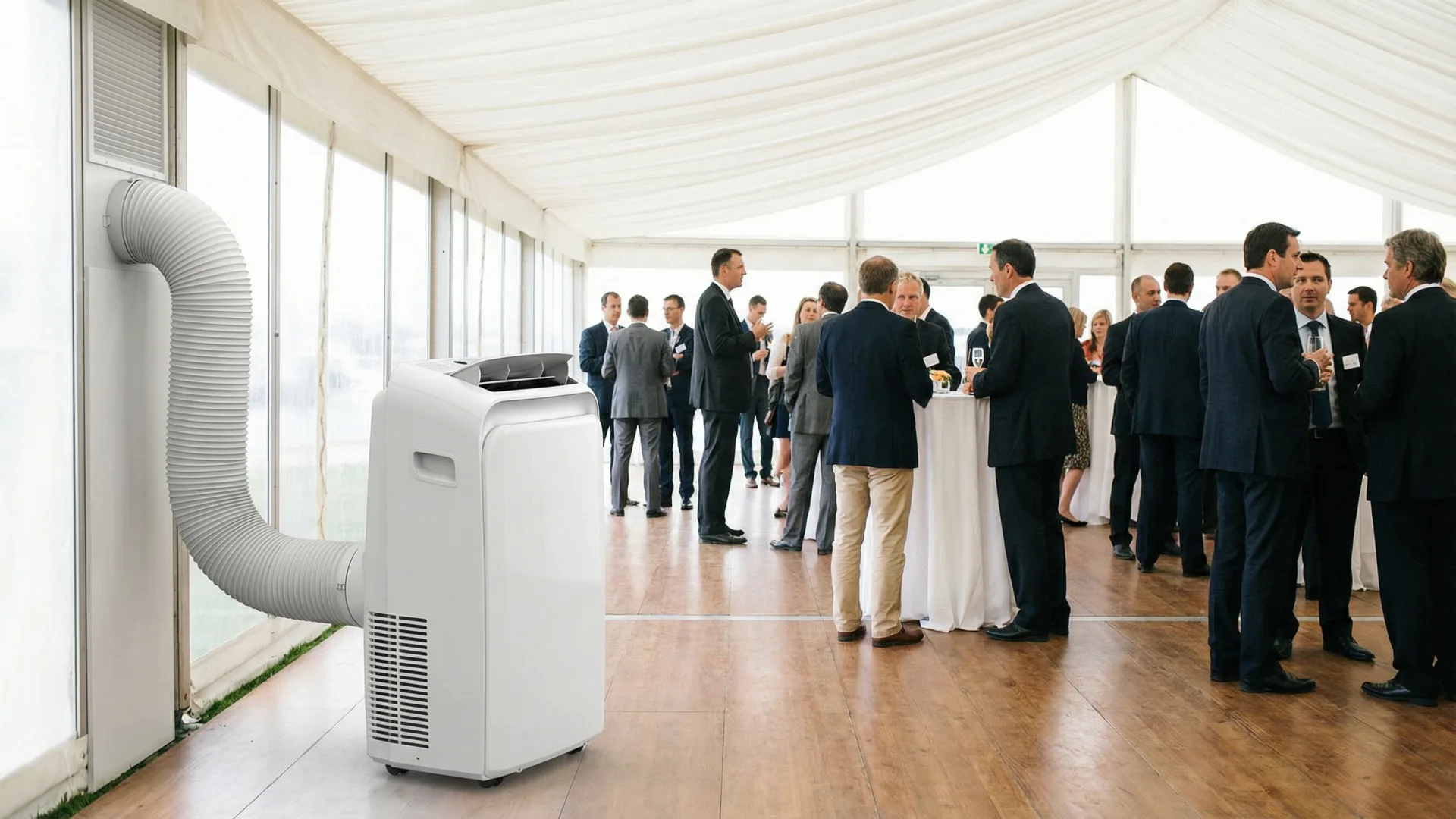 Ar-condicionado portátil em evento corporativo